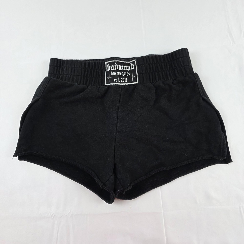 Badwood Shorts Womens XL Black French Terry Sweat Elastic Waist Logo Casual